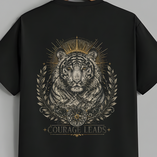 Black t-shirt on a hanger against a gray background